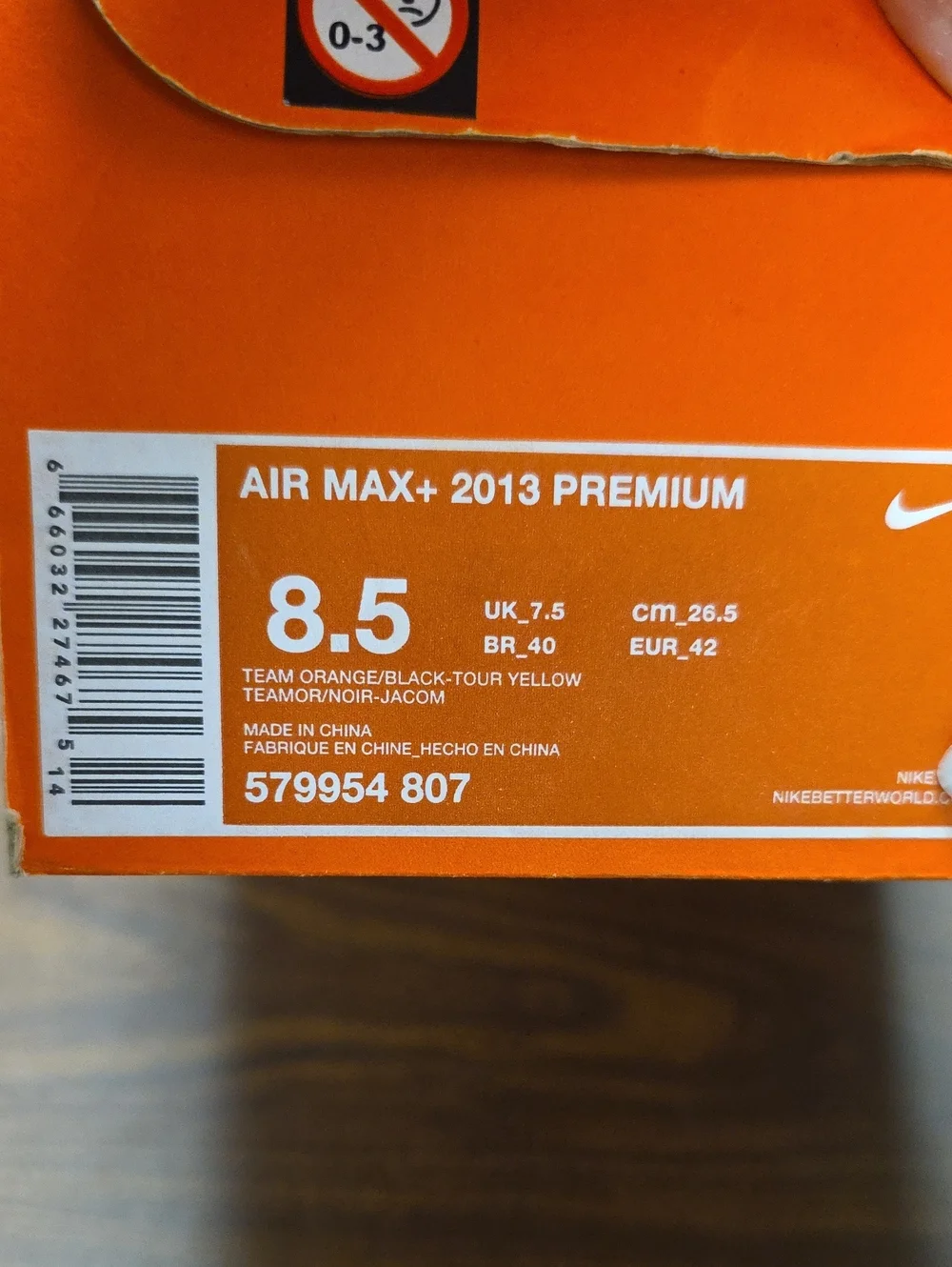 Nike Air Max+ 2013 Premium Orange Yellow 579954-807 Men's 8.5/Women's 10